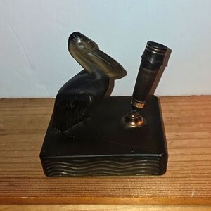 RARE D'AVESN FRANCE EVERSHARP SMOKED GLASS ART DECO PELICAN FOUNTAIN PEN HOLDER